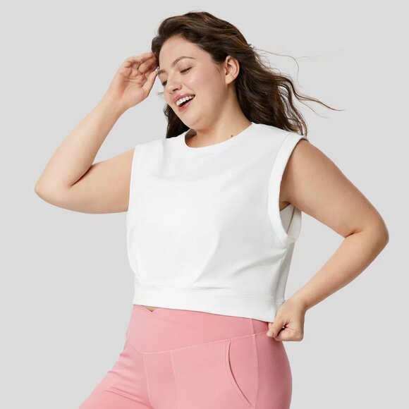 Halara Patitoff Flow Pet Hair Resistant Crew Neck Sleeveless Cropped Tank Top 3X - Picture 1 of 10